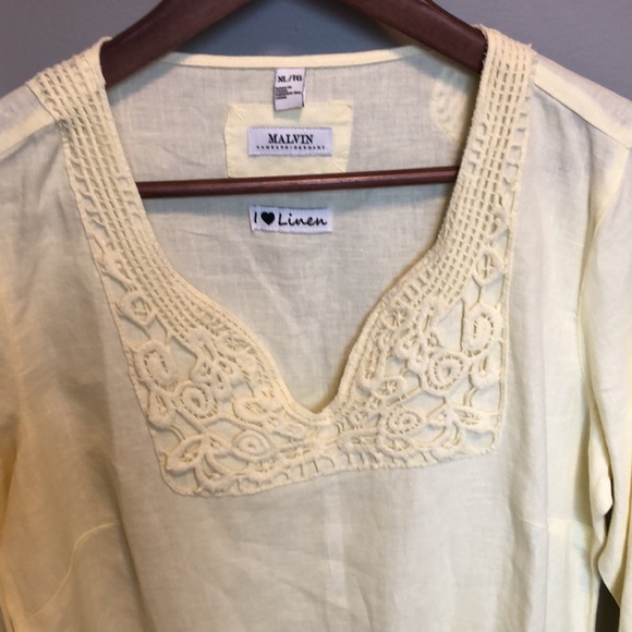 Yellow Linen what says summer better this tunic style 3/4 sleeve is classic - Picture 2 of 3